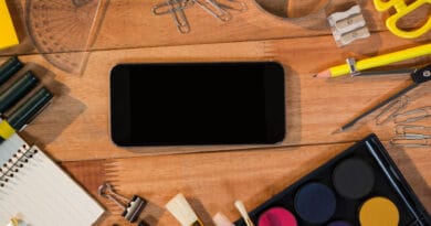 galaxy leaks close up mobile phone with various stationery