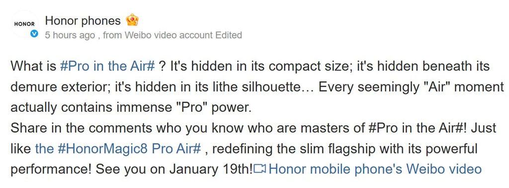 Honor Magic 8 Pro Air анонс