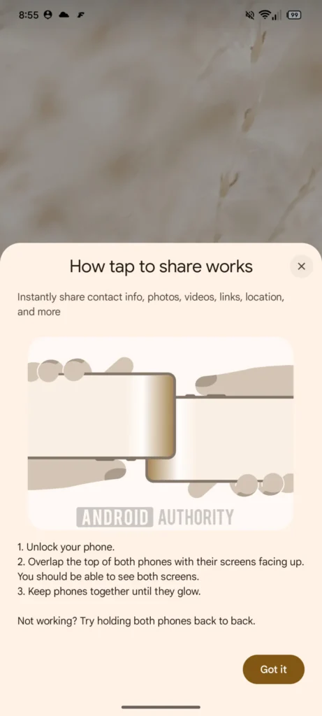 Tap to Share в One UI 9/ Android 17