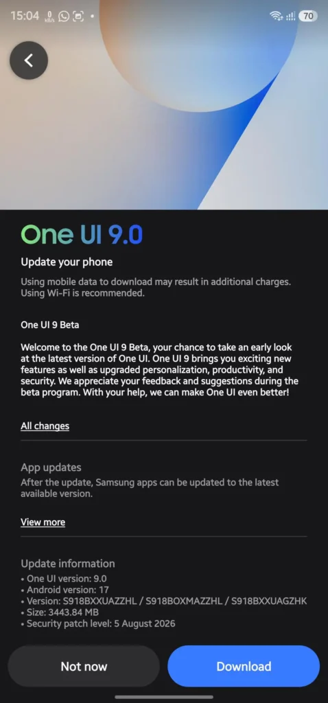 Galaxy s23 One UI 9
